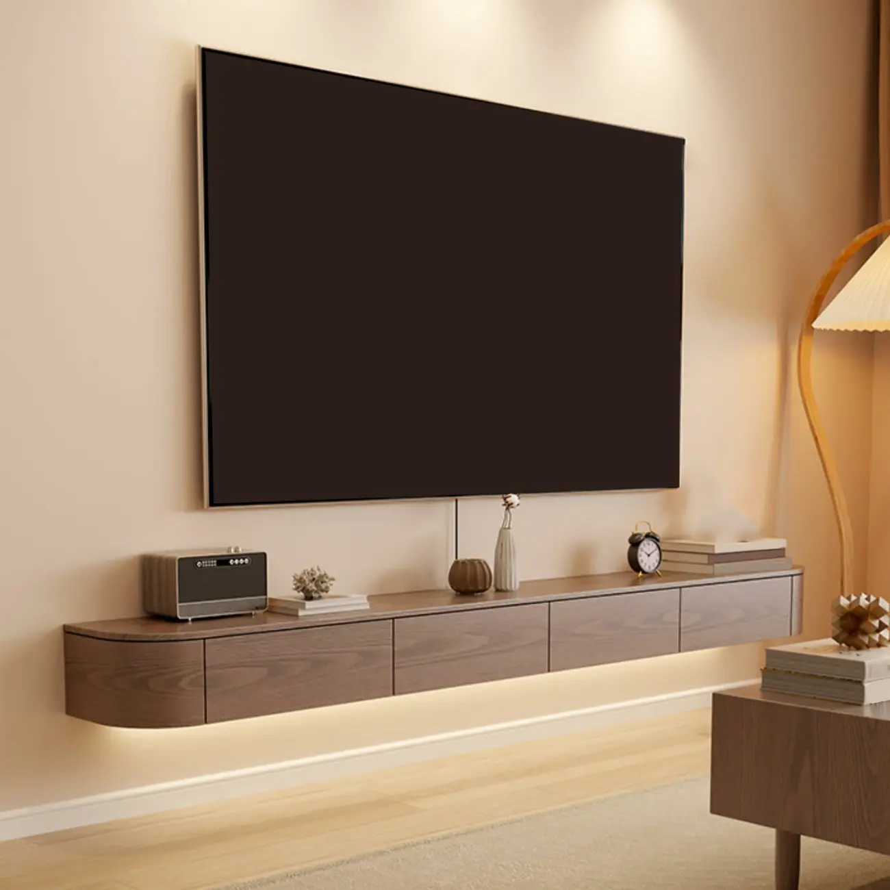 Scandinavian Wood Wall-mount TV Stand with Lift Drawers