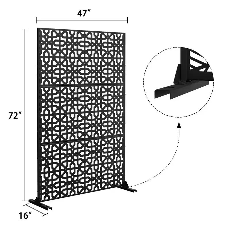 Dovelina 72x47 Metal Privacy Screen 3 Panels Freestanding Partitions and Room Divider
