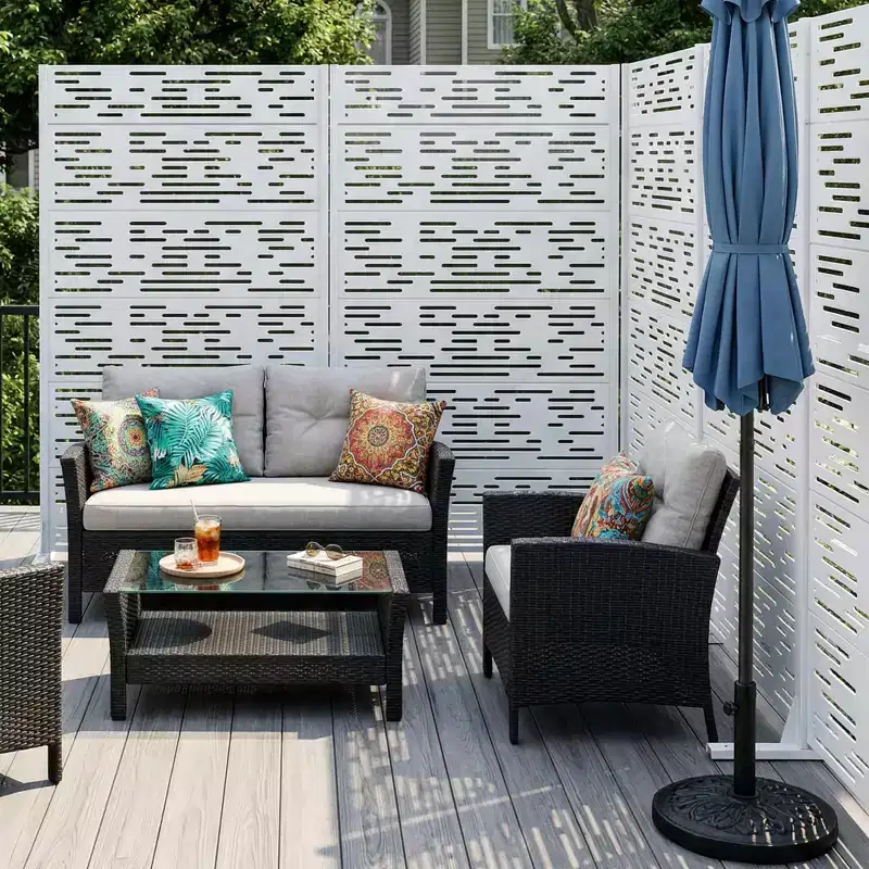 MAYEERTY 72x35 White Outdoor Natural Privacy Panel Screen, 6 Piece Set Natural Folding Divider for Backyard and Garden