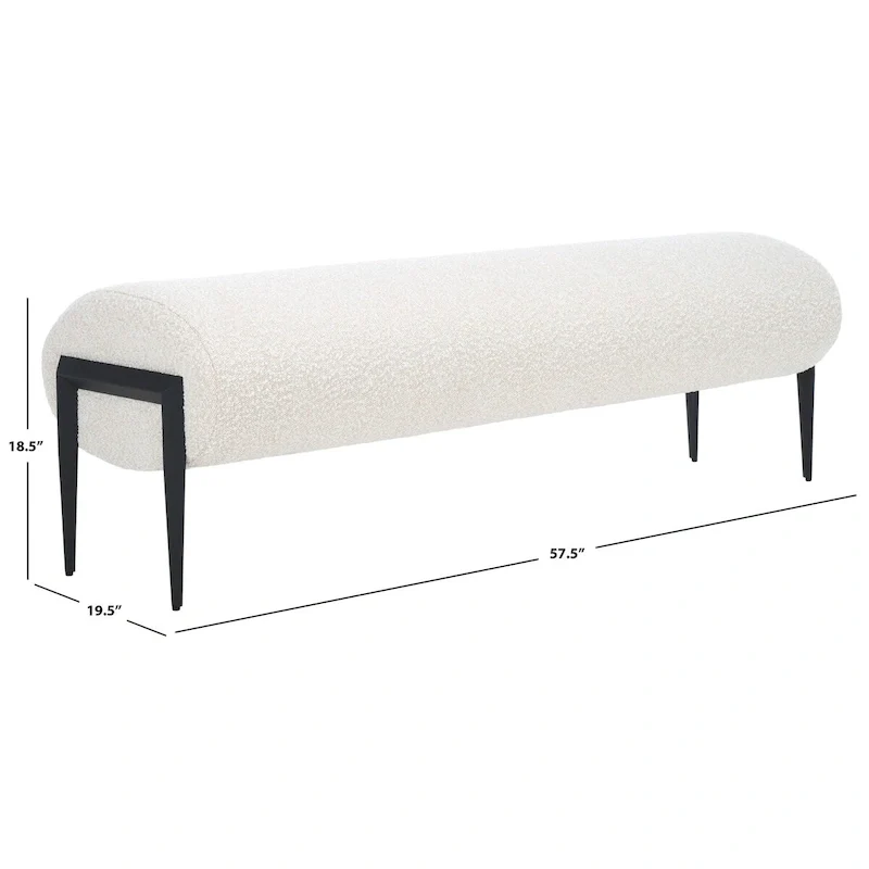 Upholstered Bench in Light Beige / Creme with Black Legs – Seats 2