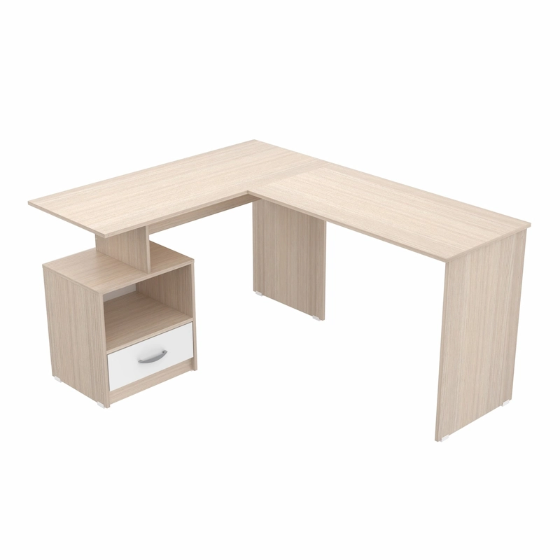 Inval Merlin L-Shape Computer Desk with Cubby