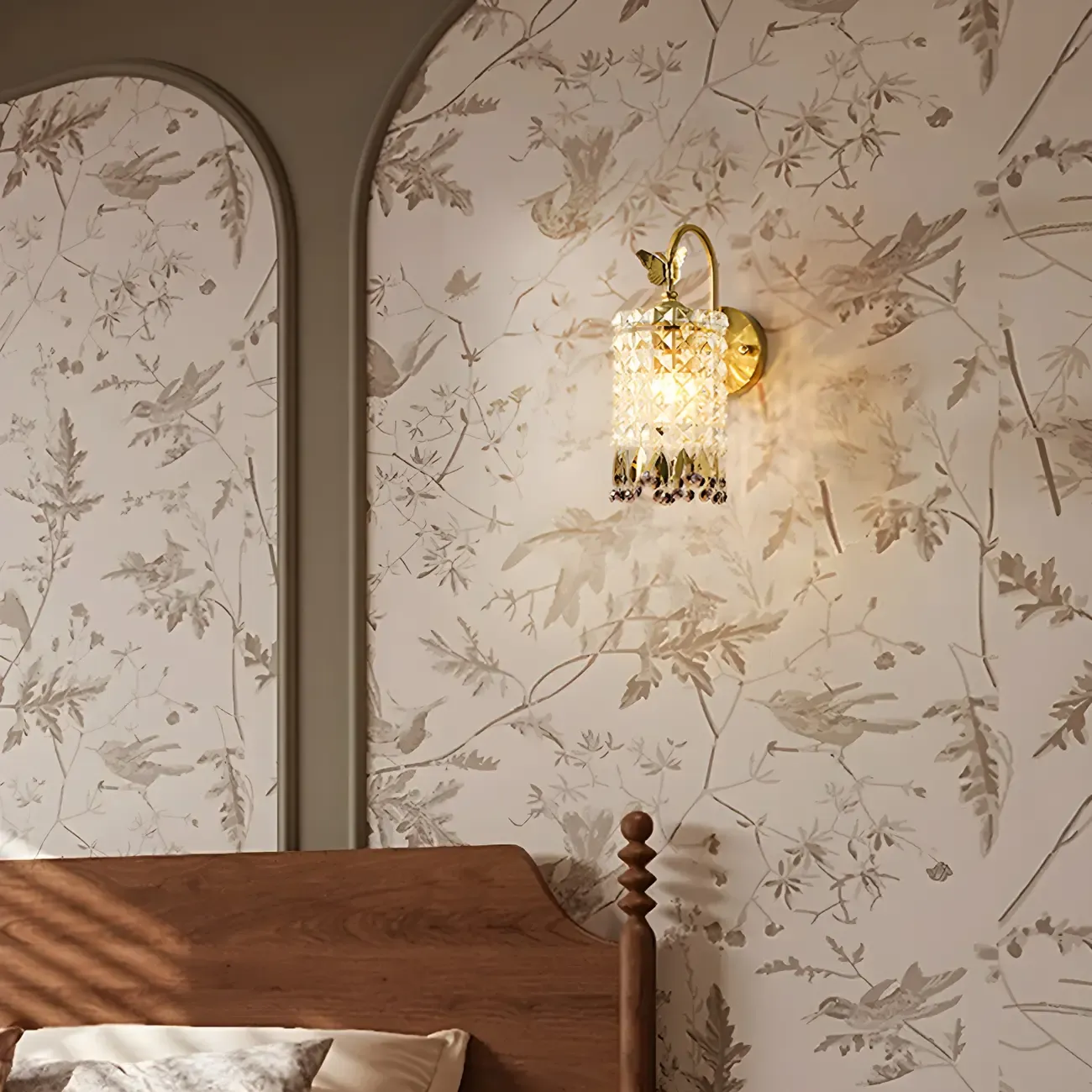 Luxury Golden Gooseneck Cylinder Crystal Wall Sconce