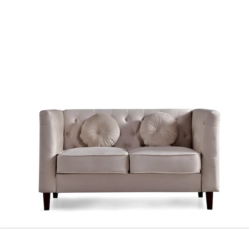 US PRIDE FURNITURE Velvet Classic Chesterfield Loveseat with Wood legs