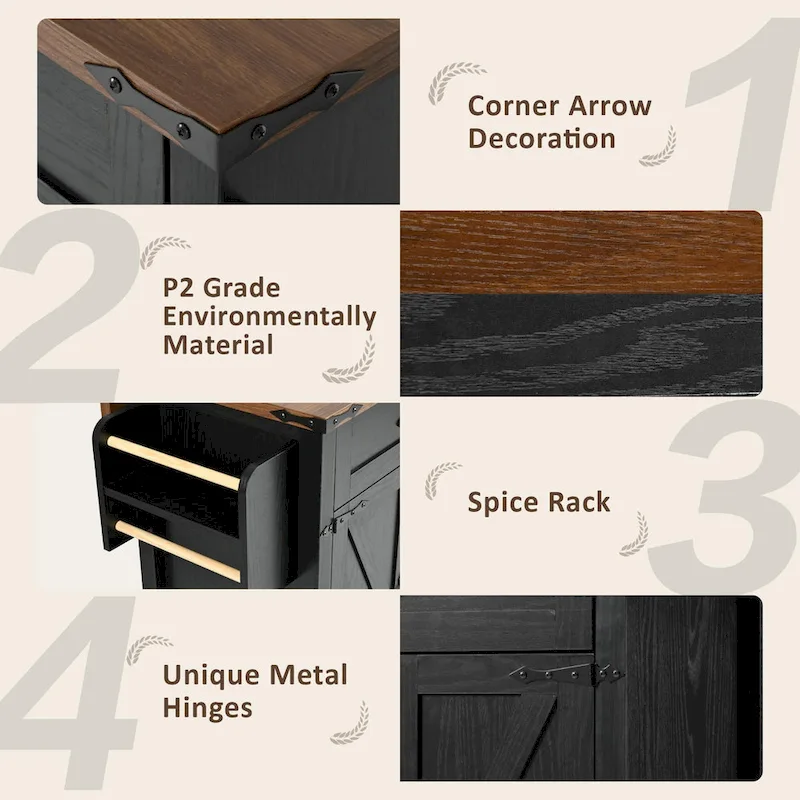 53.5Farmhouse Kitchen Island with Power Outlet