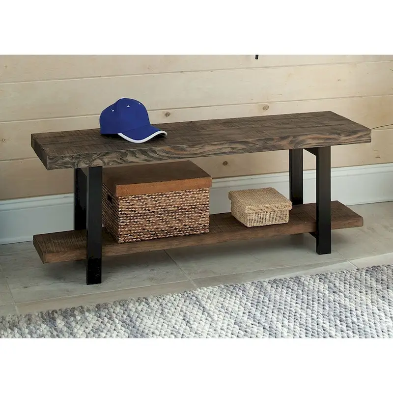 Modern Industrial Style Wood and Metal Accent Bench - 14 x 48 x 18 inches