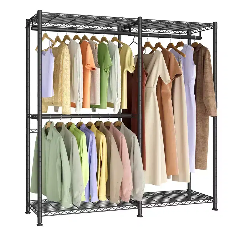 Cloud White Freestanding Garment Rack with 3 Rails, 4 Shelves & 8 Hooks