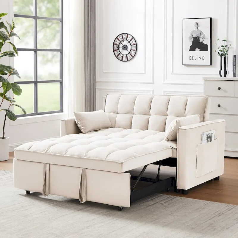 Modern Velvet Loveseat Futon Sofa Couch Pullout Bed,Small Love Seat