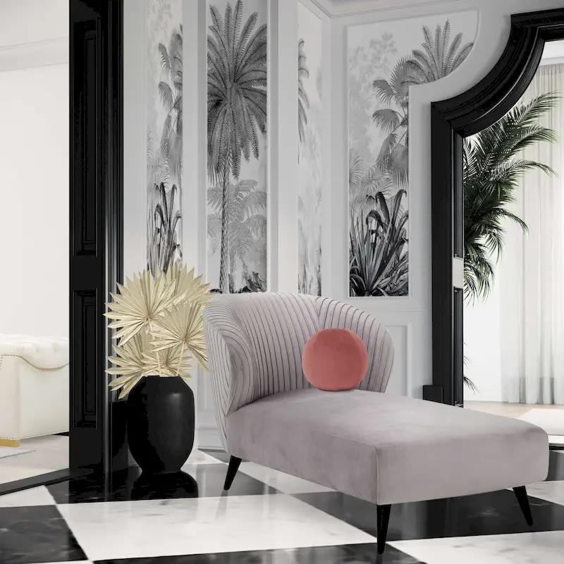 Pleated Velvet Upholstered Chaise Lounge