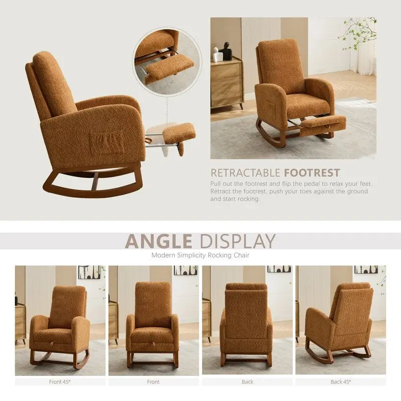 Living Room Rocking Accent Chair with Retractable Footrest