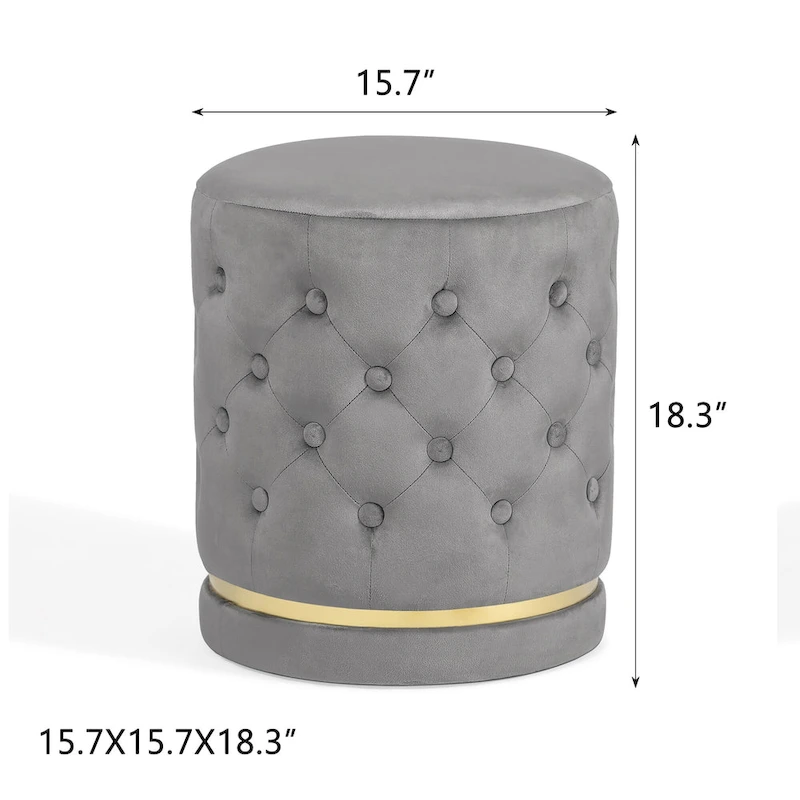 Adeco 18.3 Height Button Tufted Upholstered Round Ottoman