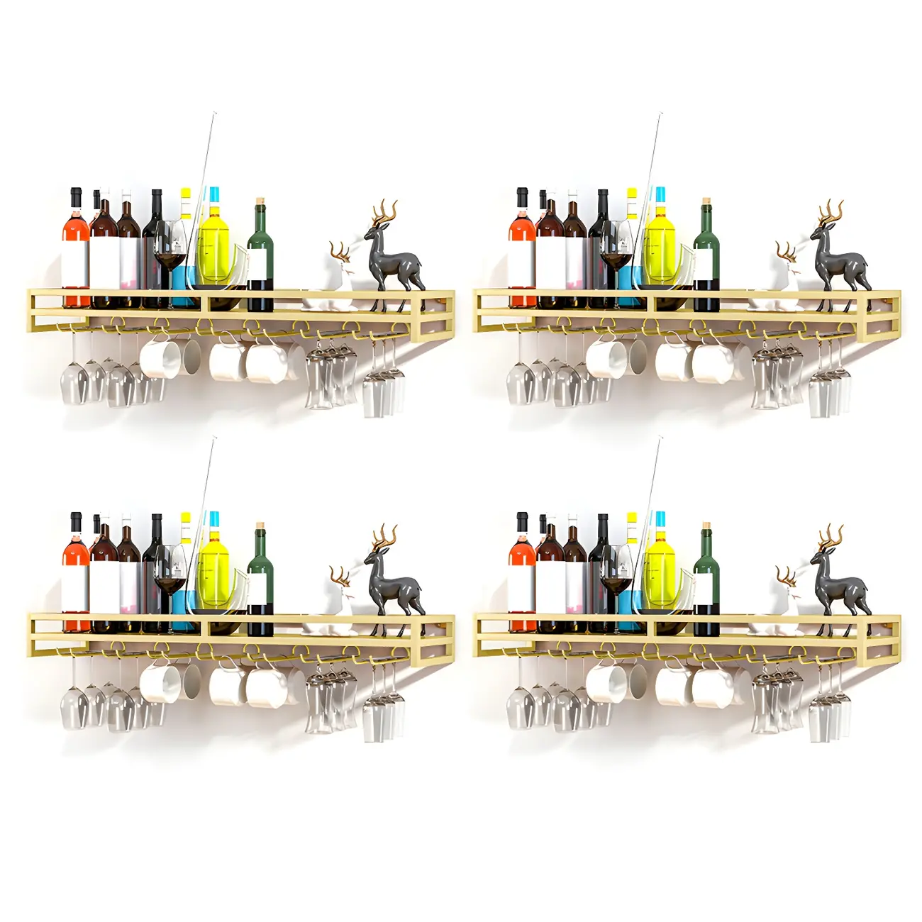 Floating Mount Metal Wine Glasses and Bottle Rack with Hook