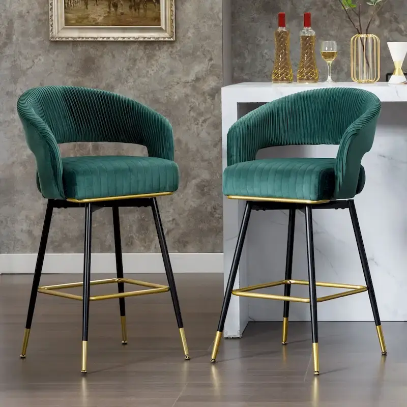 Velvet Upholstered Set of 2 Swivel Barstool With Backs - 22.2 in. W X 21.5 in. D X 40 in. H