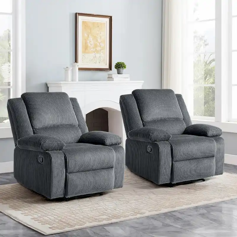 2Set Modern Lounger Upholstered Push Back Manual Recliner Chair