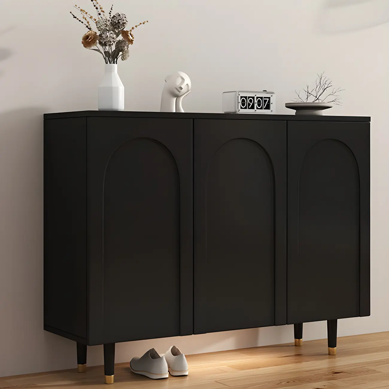 Green Wood Shoe Cabinet with Adjustable Shelves