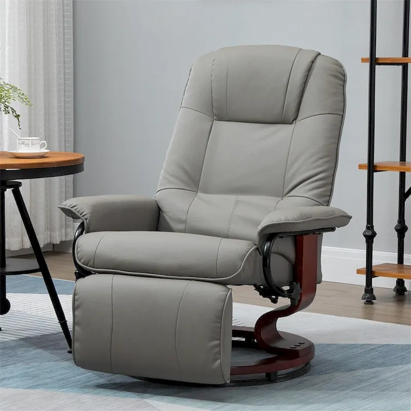 Swivel Leather Manual Recliner with Armrest and Extendable Footrest