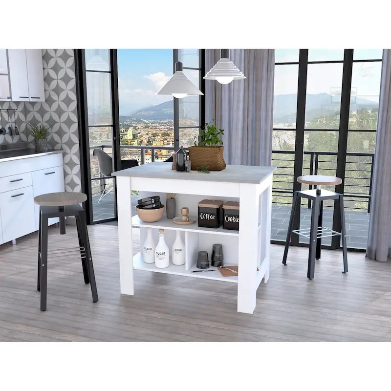 Rockaway 3-Shelf Kitchen Island White and Onix