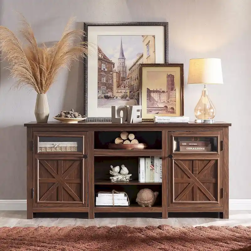 Farmhouse TV Stand for 75 Inch TV, Modern Entertainment Center