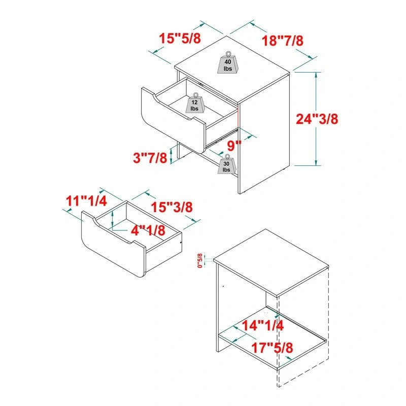 Modern Minimalist 1-Drawer Nightstand with Cubby