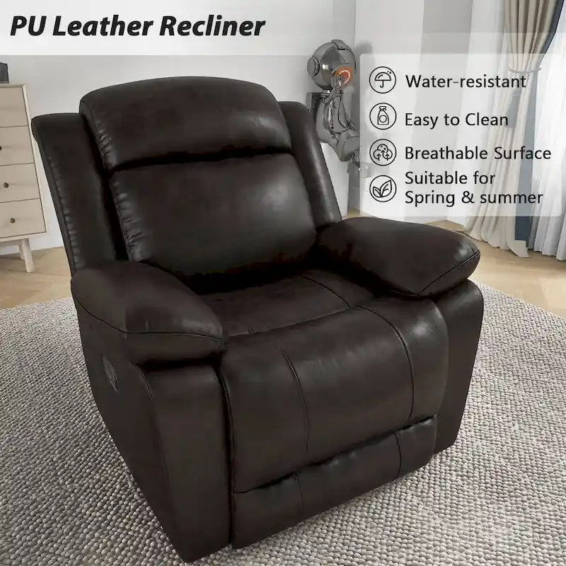Manual Recliner Chair with Overstuffed Arm and Back