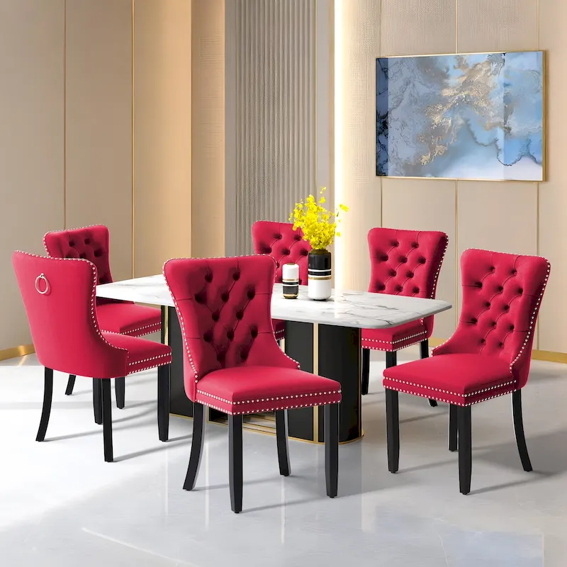 Upholstered Tufted Velvet Dining Chair with Solid Wood Legs Set of 6