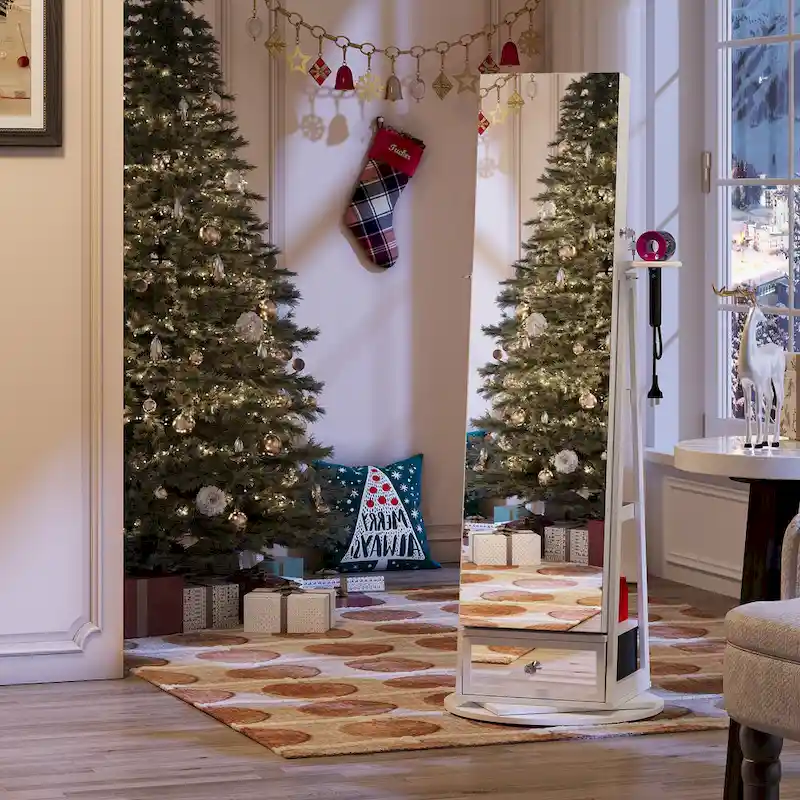 Swivel LED Jewelry Armoire with Lights - N/A