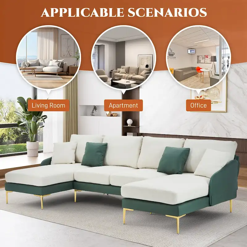 Ouyessir U-Shape Sectional Sofa 4-Seat Couch with Double Chaise Lounge