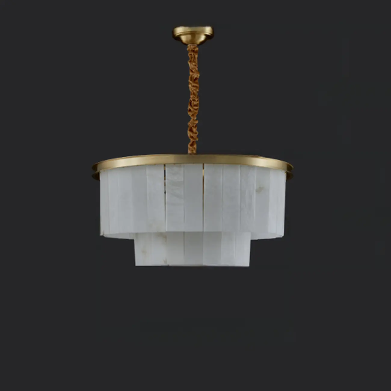 Classic Gold Tiered Circular Alabaster Chandelier