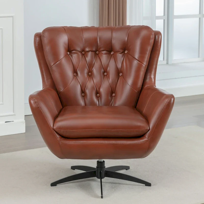 Cleveland Tufted Faux Leather Swivel Chair by Greyson Living