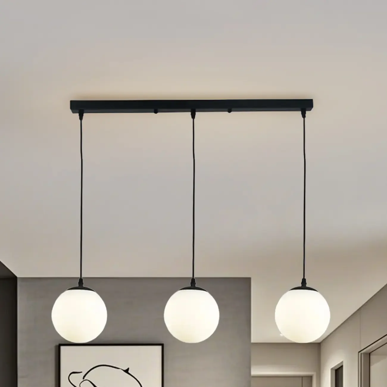 3 Lights Modern Glass Globe Island Pendant Light