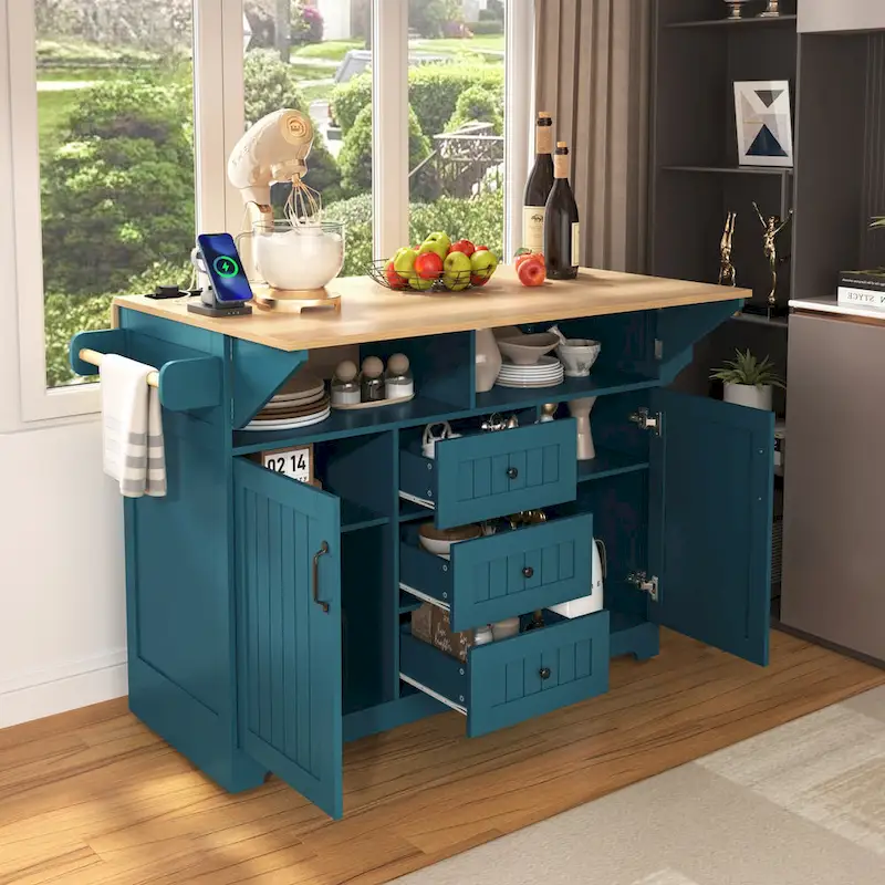55.7 Large Kitchen Island With 2 Drop Leaf(no include stool)