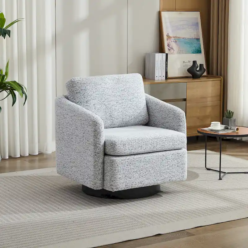 White+Black 31.5  Chenille Swivel Accent Chair with Solid Wood Frame