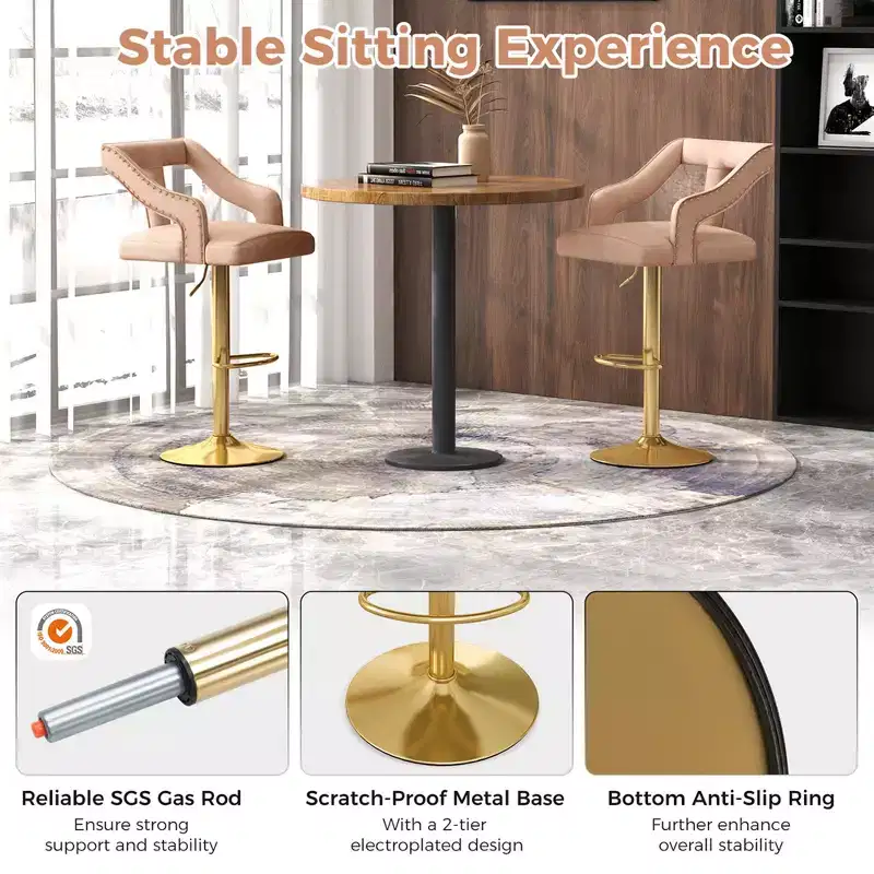 Costway Set of 2 Swivel Bar Stool with Footrest, 2-Layer Electroplated Metal Base Pink