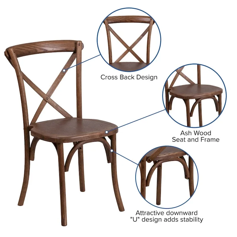 9' x 40 Rustic Folding Farm Table Set with 12 Cross Back Chairs and Cushions