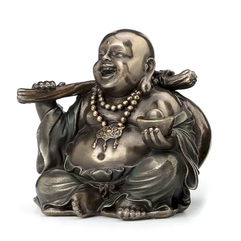 2.36  H LAUGHING BUDDAH (BUDAI) HOLDING YUANBAO AND RUYI Cold Cast Bronze - 2.17 x2.36 x2.36