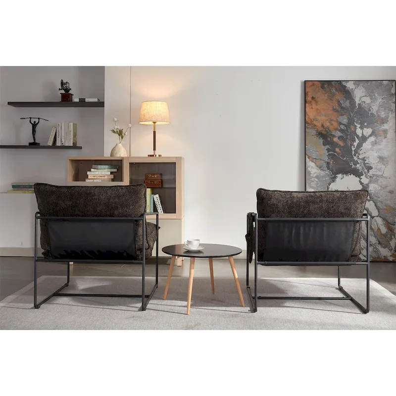 Ouyessir Set of 2 Modern Velvet Accent Chair Linen Sling ArmChair