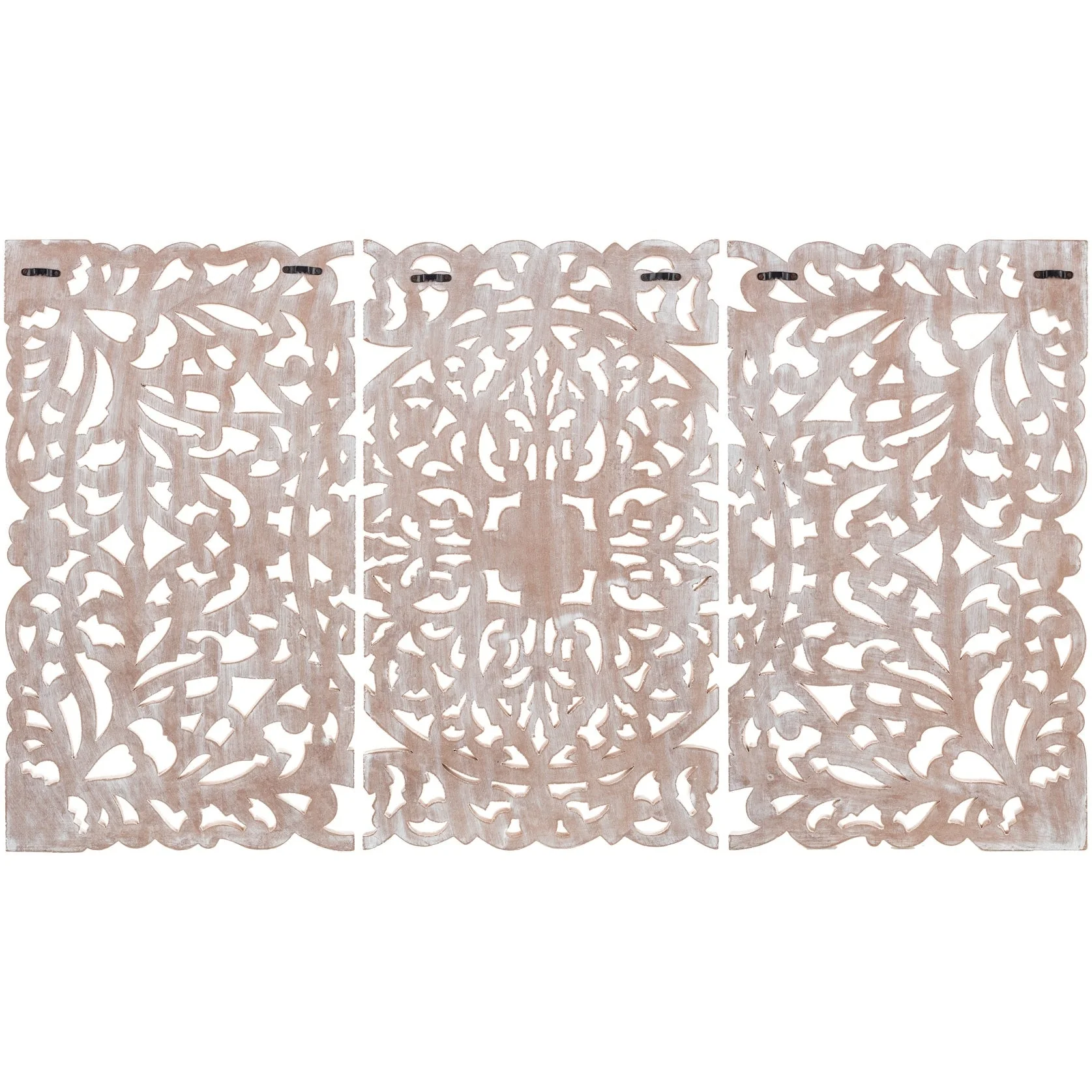 Norma Floral Hand Carved Natural Wooden 48x28-inch 3-Panel Wall Art