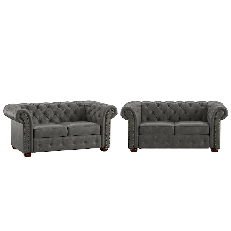 Tufted Loveseat with Rolled Arms and Bun Feet