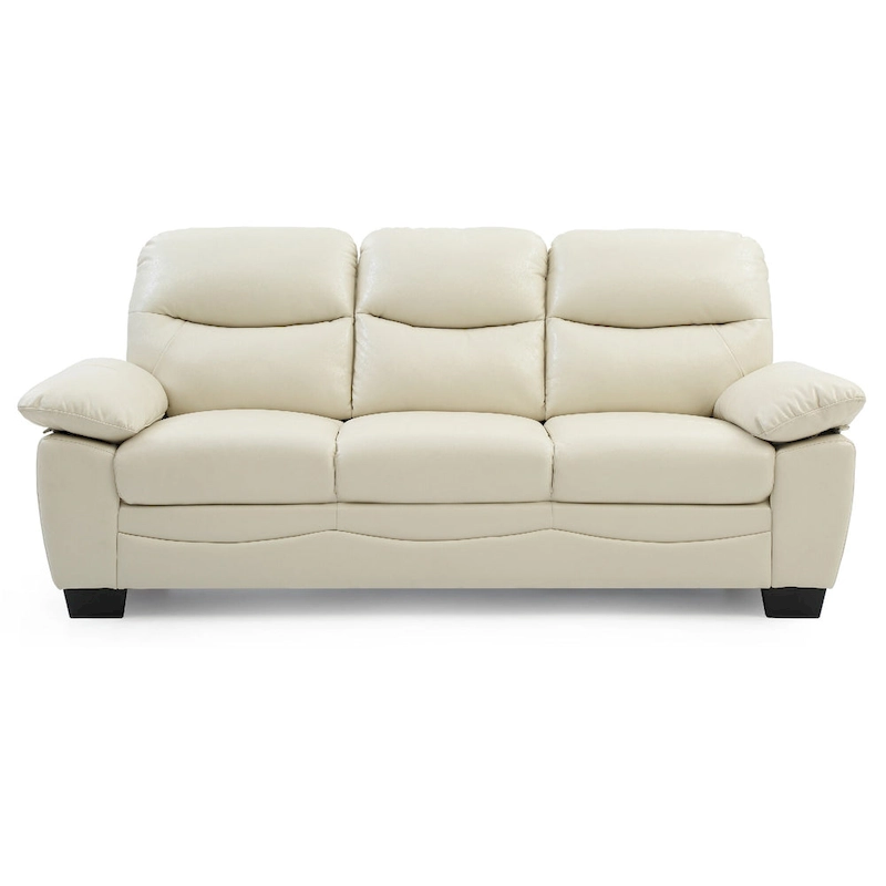 Flared Arm Faux Leather Straight Sofa - 78 - Beige