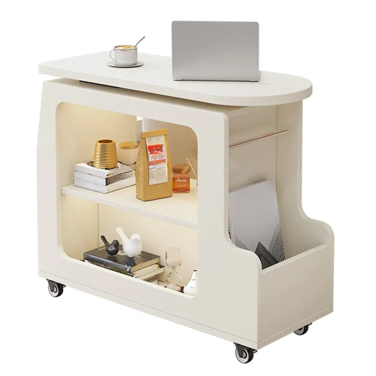 Versatile Modern Brown Half-circle Wheeled Side Table