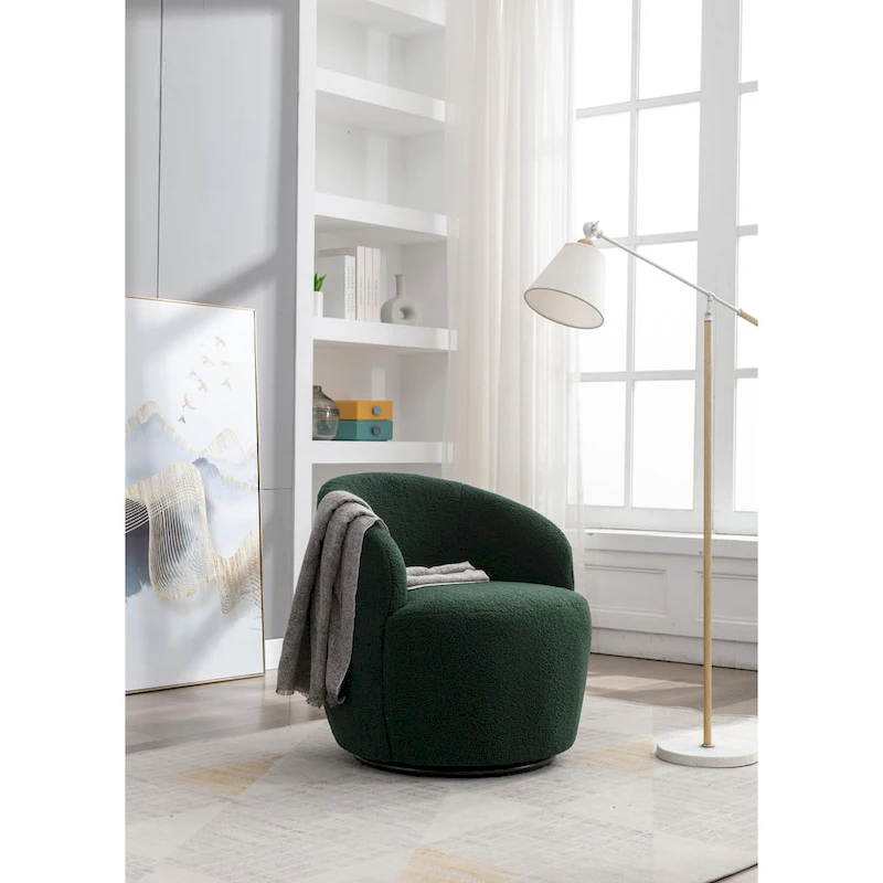 Green Modern 25.6 Swivel Barrel Chair with Metal Ring