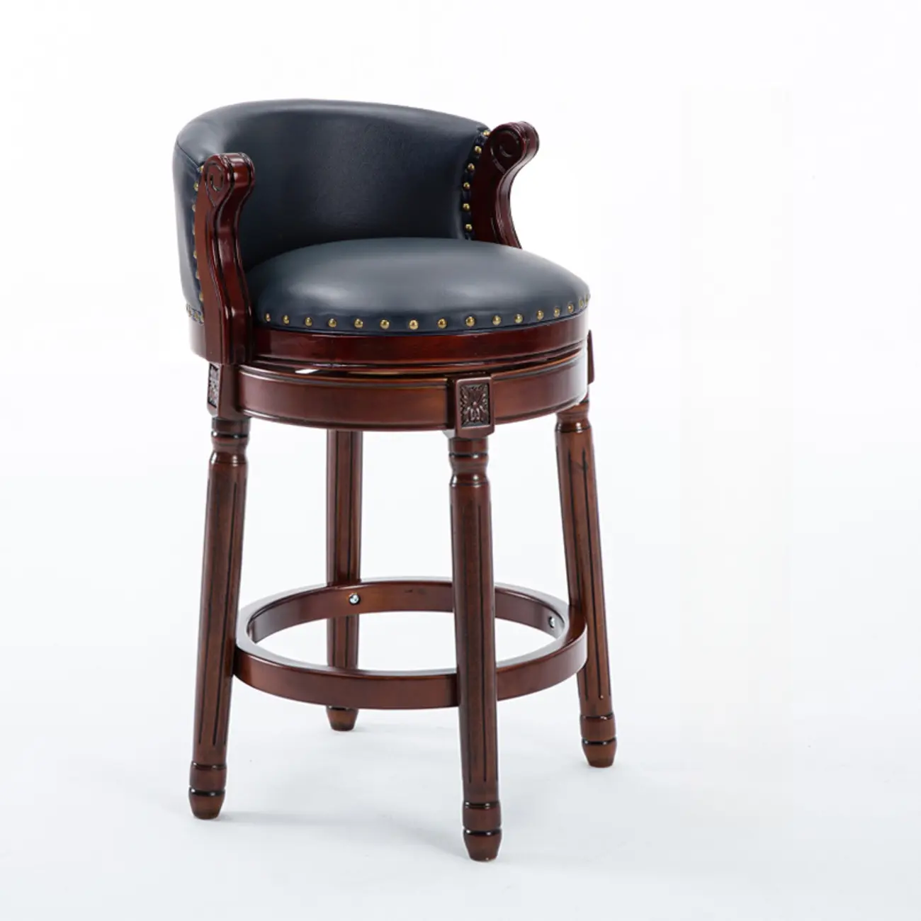 Solid Wood Leather Swivel Counter Stools with Backs