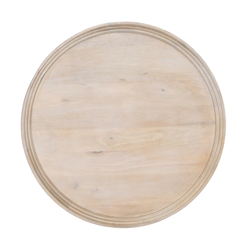 Urban Chic Coffee Table 30 Inch Round Tray Top, Handcrafted Washed White Mango Wood