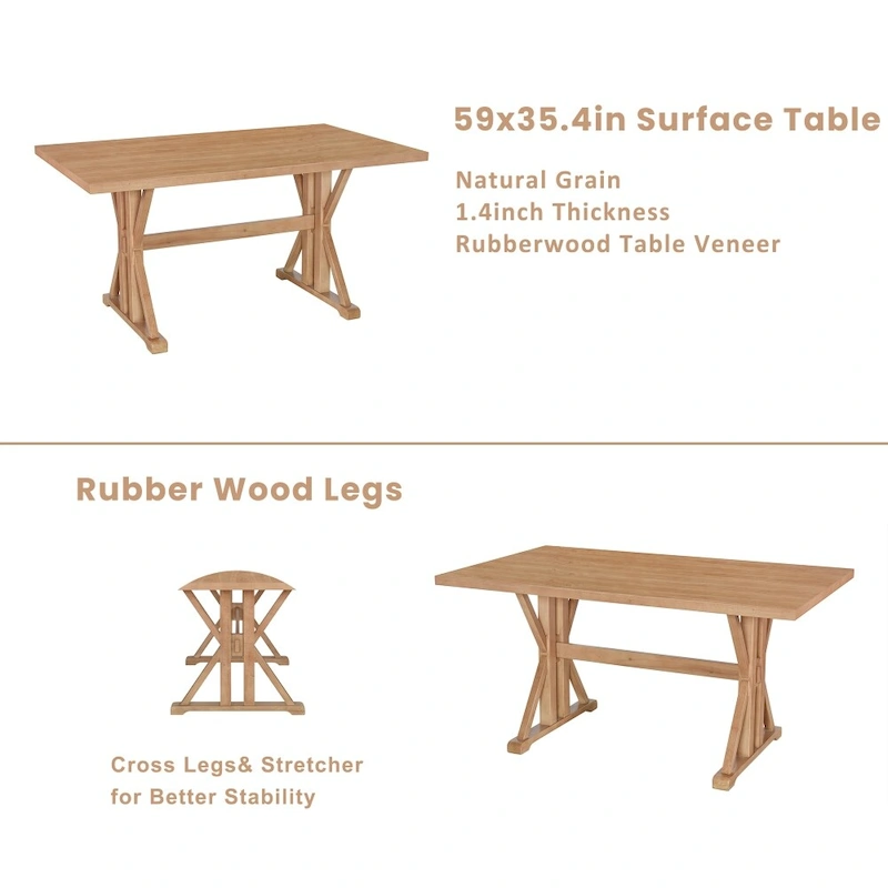 6-Piece Farmhouse Dining Table Set with 4 Upholstered Chairs and Bench