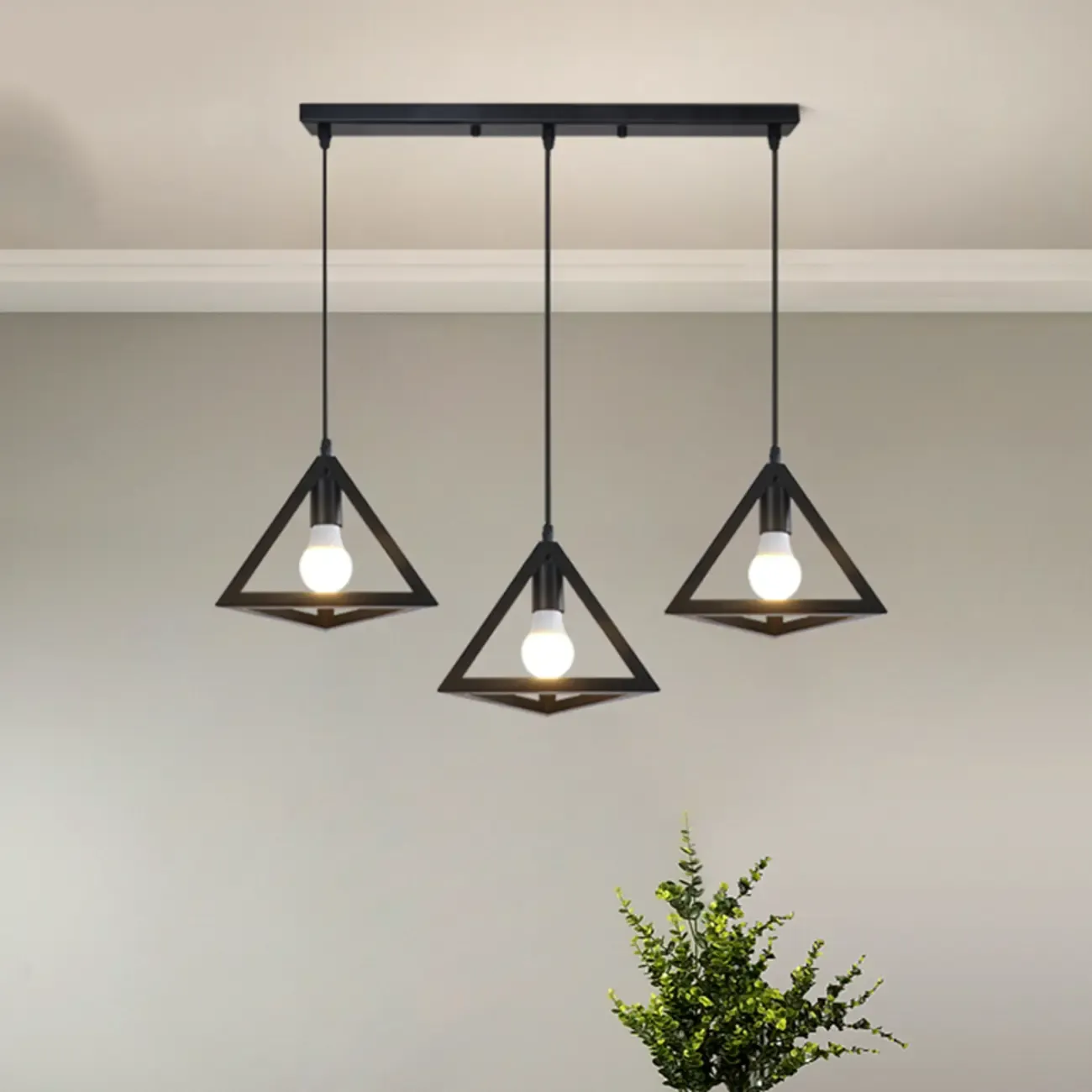 Industrial Black Metal Triangle Island Pendant Light for Kitchen