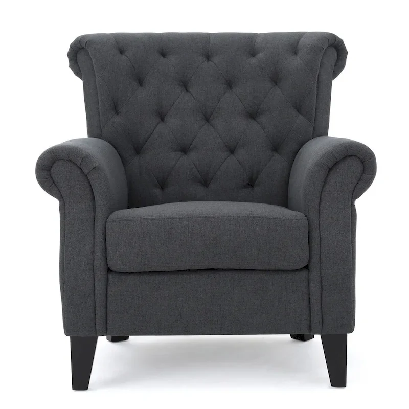 Accent Chair With Tufted Backrest With Wooden Legs