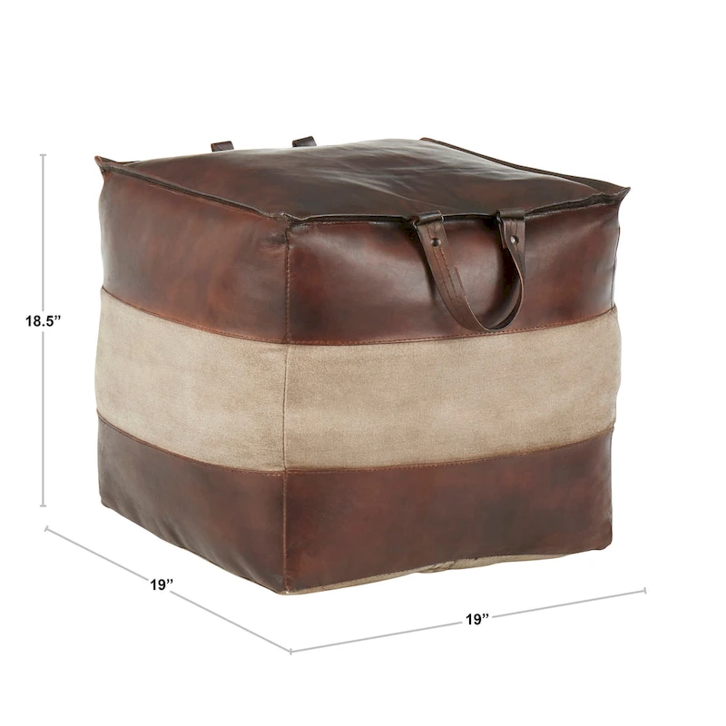 Carbon Loft Najah Industrial Pouf Ottoman in Leather and Canvas