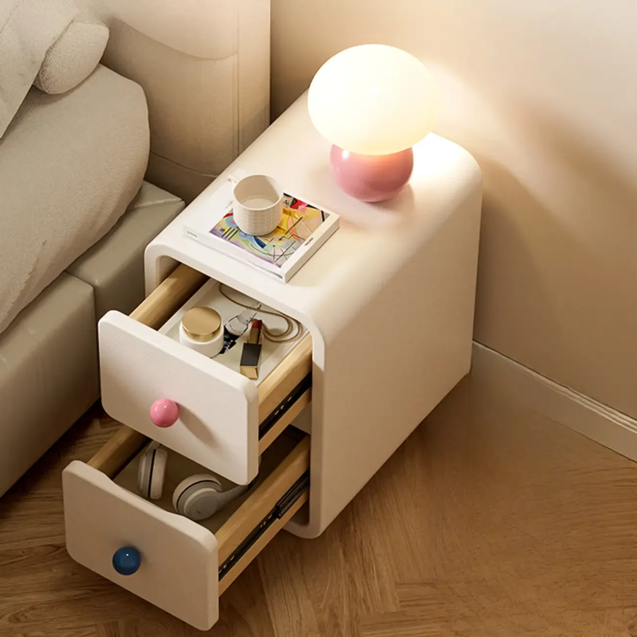 Narrow Rectangular Wood Nightstand with Drawers