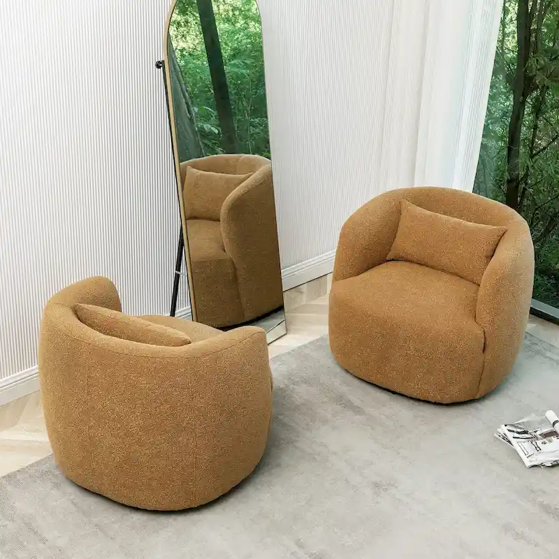 KINWELL 34 Wide Boucle Fabric Upholstered Swivel Armchair (Set of 2)