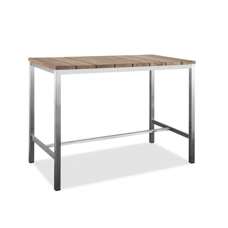 HomeRoots 55 Wood Brown and Silver Solid Wood and Stainless Steel Dining Table