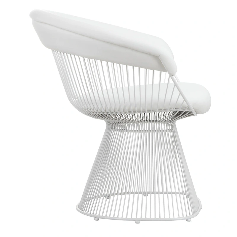 Coll 33 Inch Accent Chair, Slatted Metal Curved Back, White Faux Leather